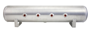 4 Gal Alum Air Tank - (4) 1/4" face ports, (2) 3/8" end ports, & 1/4" drain port - 30" L x 6" D - Raw